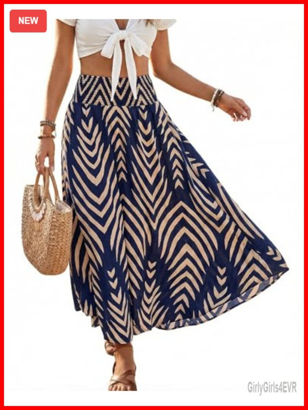 Women's Smocked High Waist Midi Skirt Irregular Hem Rayon